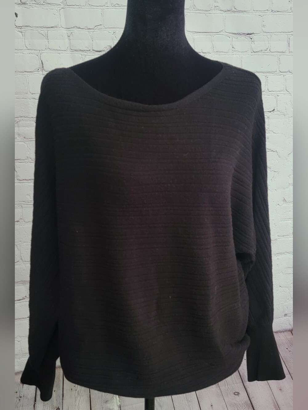 Chicos Classic Black Ribbed Boatneck Sweater - Women Large